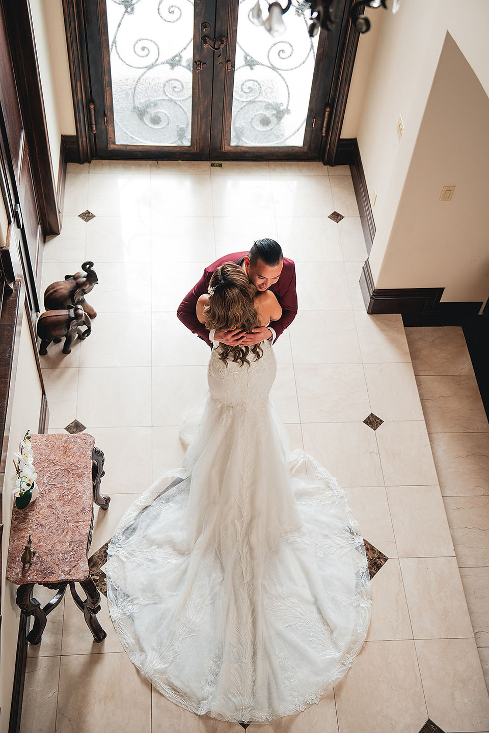 Wedding private first look reaction photo at Los Coyotes Country Club in Buena Park, California taken by Alvis Pham Photography, SoCal Photographer in Orange County