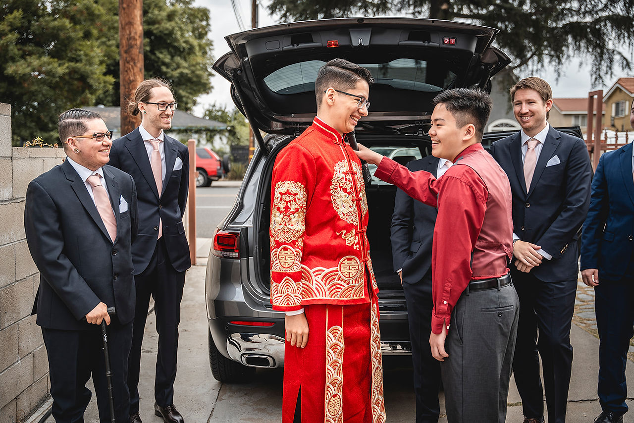 Groom grand entrance for wedding tea ceremony shot by Paper Birch Collective, California Wedding Photographer and Videographer Team in Orange County