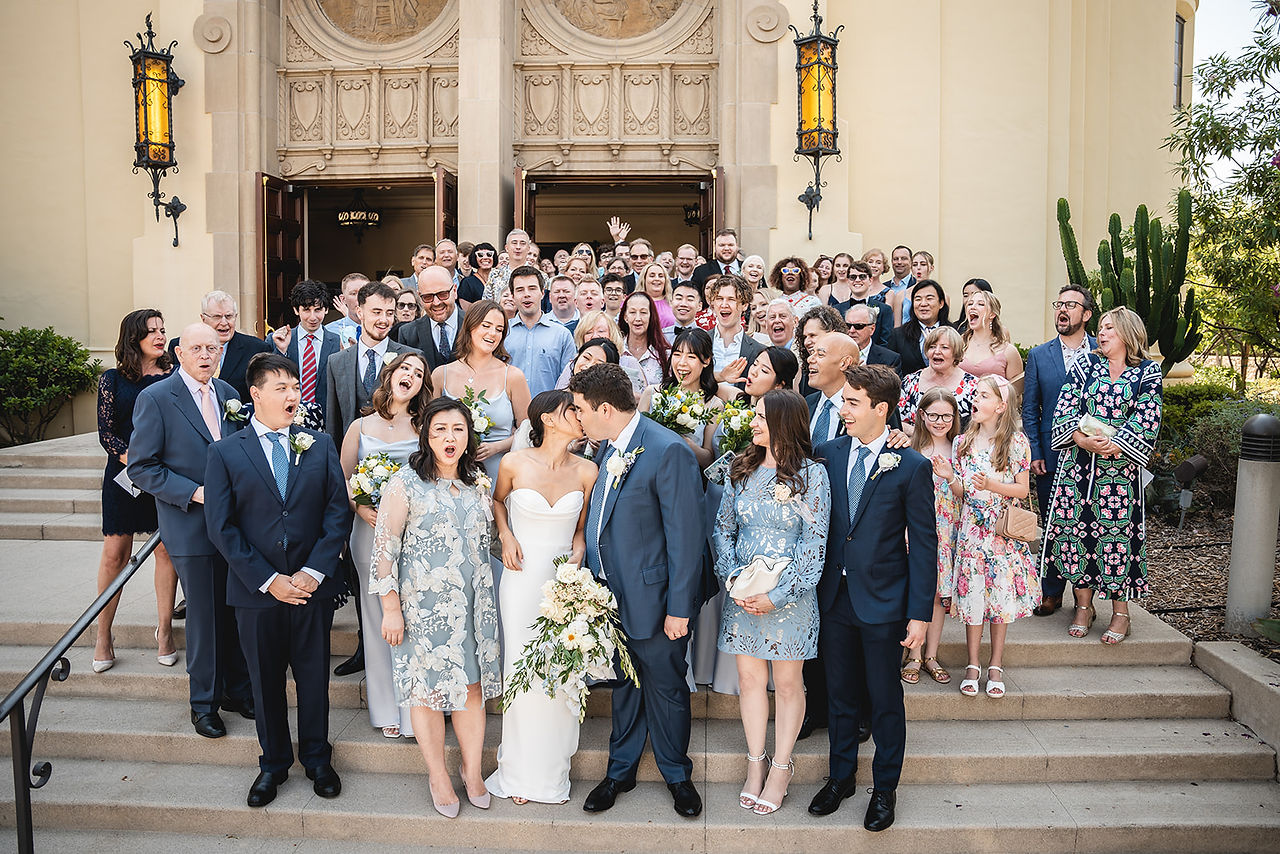 Newly weds with their friends and family shot by Paper Birch Collective, California Wedding Photographer and Videographer Team in Orange County