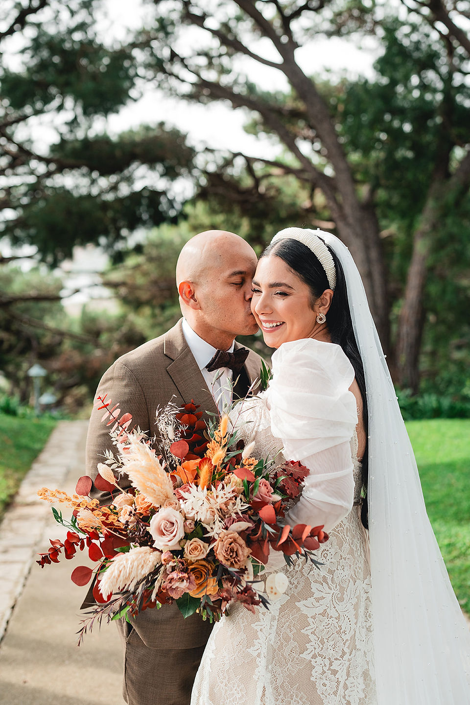 Portraits for Wedding first look with bride and groom at Wayfarers Chapel in Palos Verdes captured by Alvis Pham Photography, Orange County California Wedding Photographer