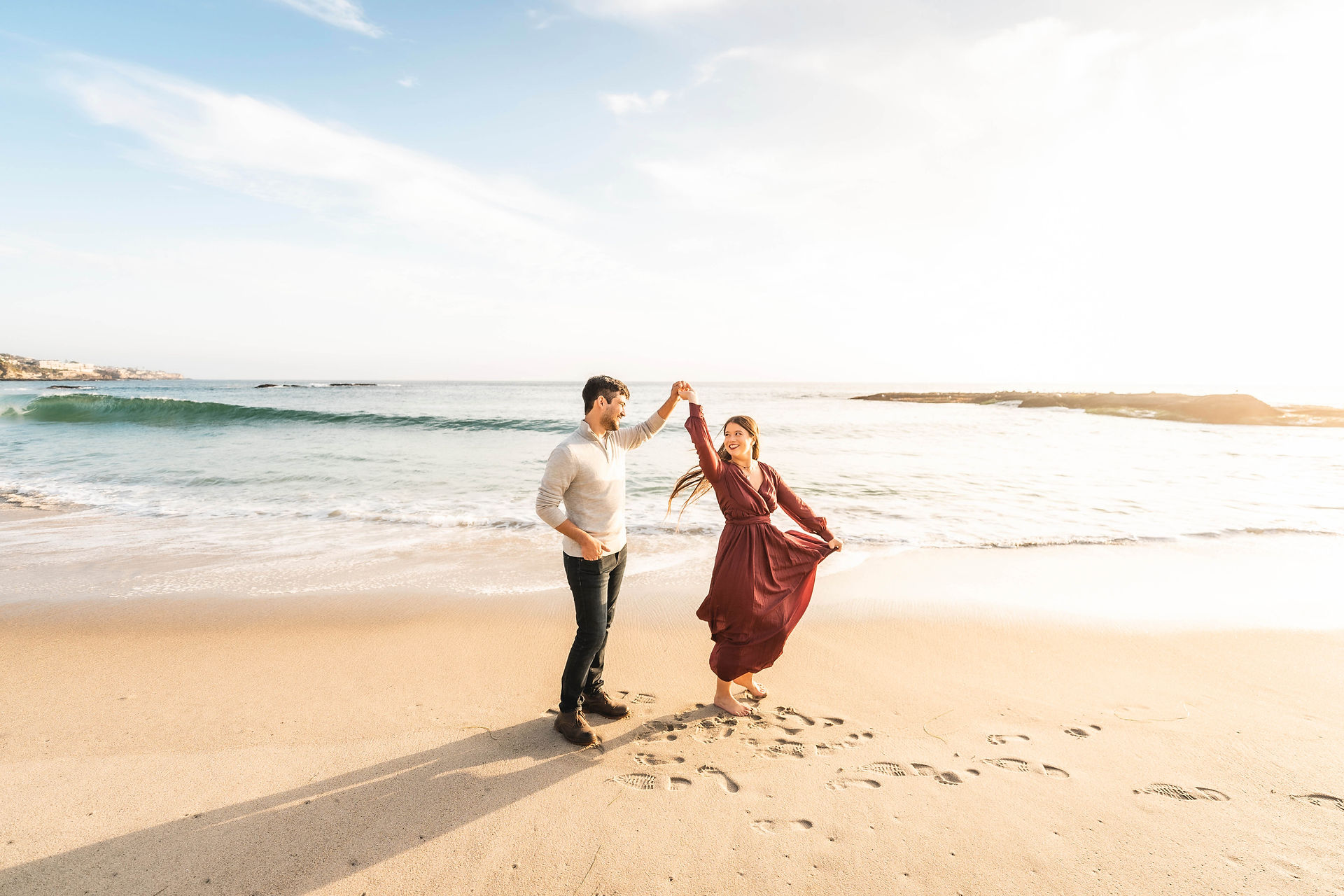 Sunset Engagement photo ideas by Paper Birch Collective, Southern California wedding and engagement photographer - taken at Treasure Island Laguna Beach SoCal