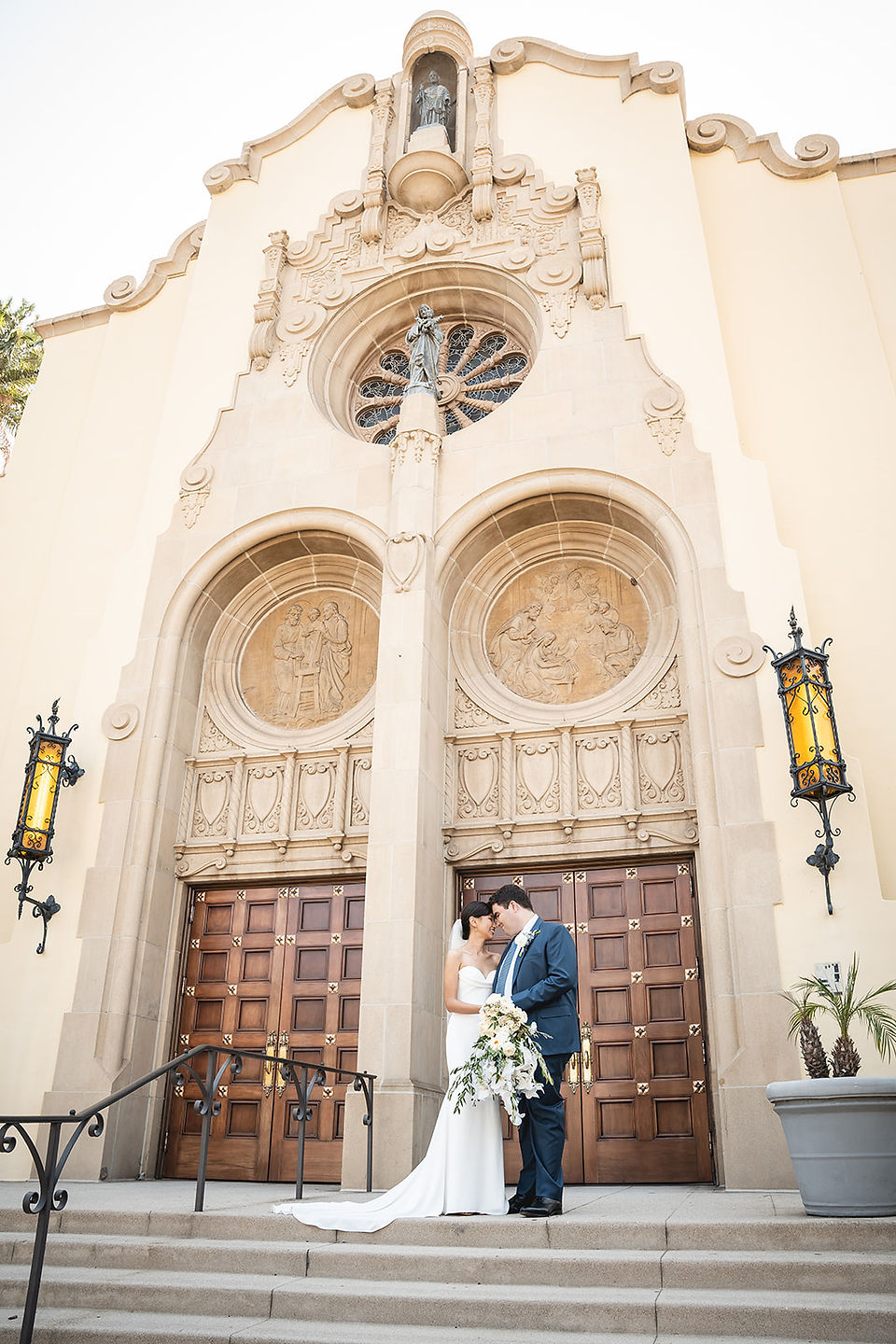 Bride and groom infront of their church ceremony shot by Paper Birch Collective, California Wedding Photographer and Videographer Team in Orange County