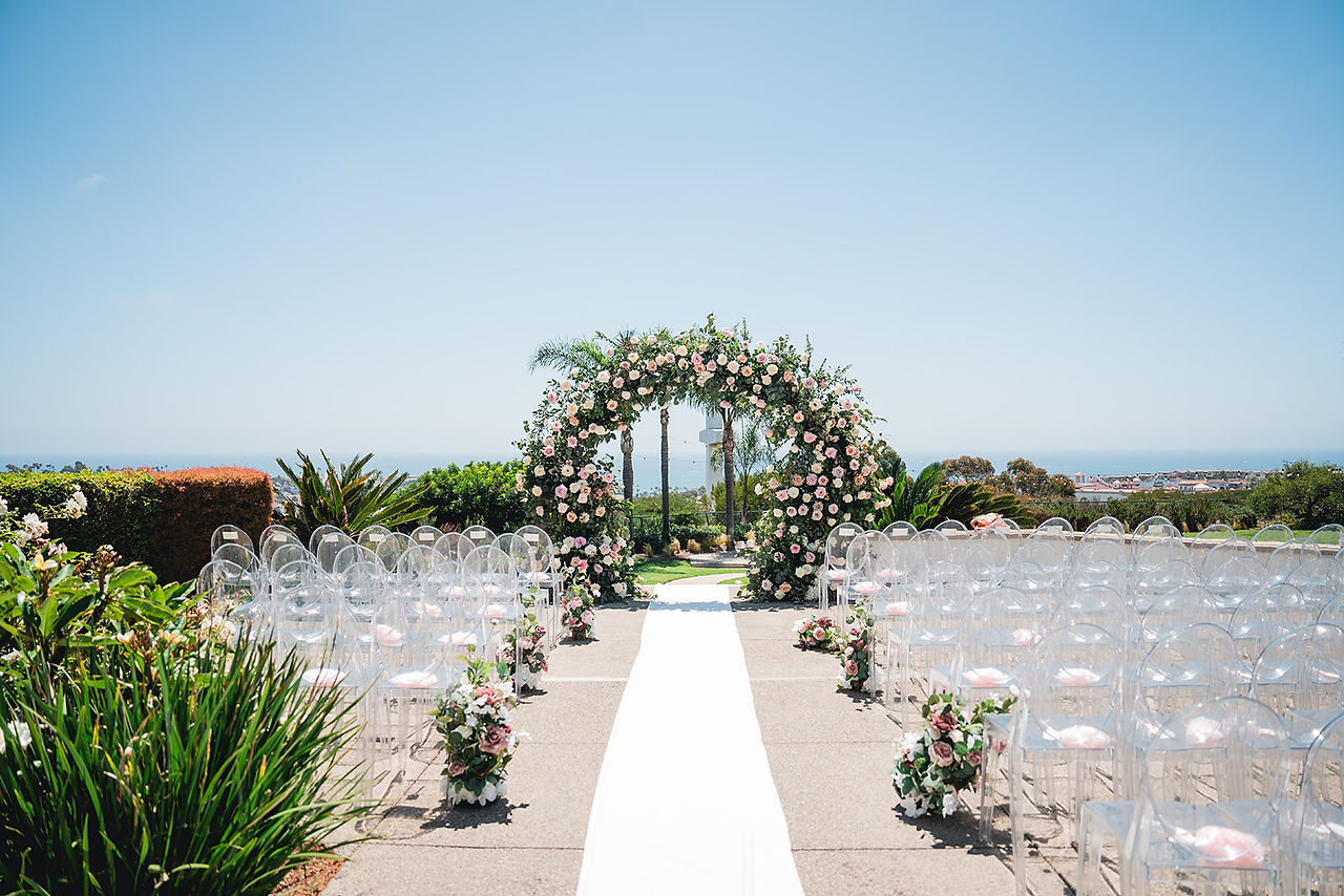Outdoor ceremony site at Grey Museum shot by Alvis Pham Photography, Orange County California Wedding Photographer