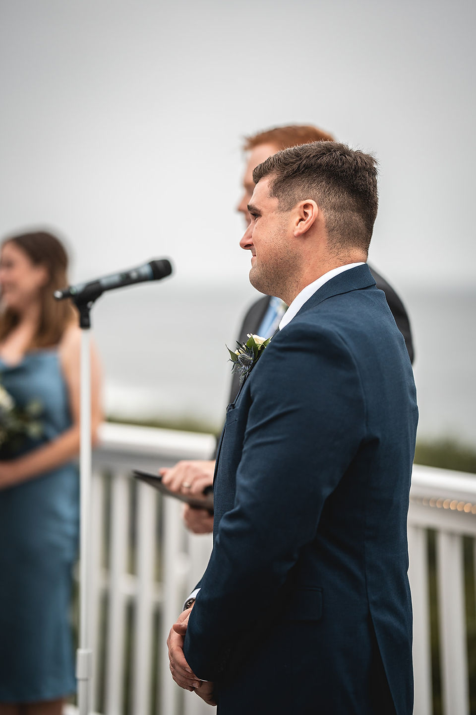 Groom reaction to bride at Wedding ceremony at Occasions at Laguna Village in Laguna Beach photo by Paper Birch Collective, California Wedding Photographer in Orange County