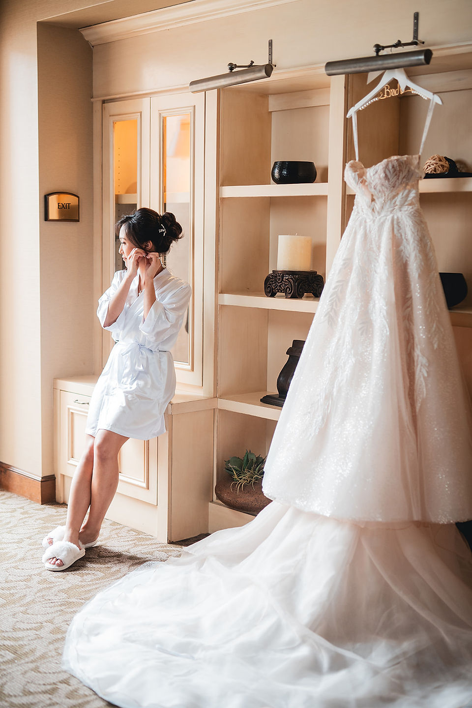 Bride with her dress before the ceremony at Vellano Estate wedding, photo by Alvis Pham Photography, Orange County California Wedding Photographer