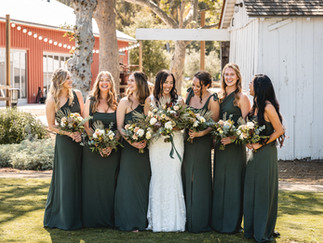 Bride with her bridesmaids after the ceremony at The Barn at Aliso Viejo Ranch by Paper Birch Collective, California Wedding Photographer in Orange County