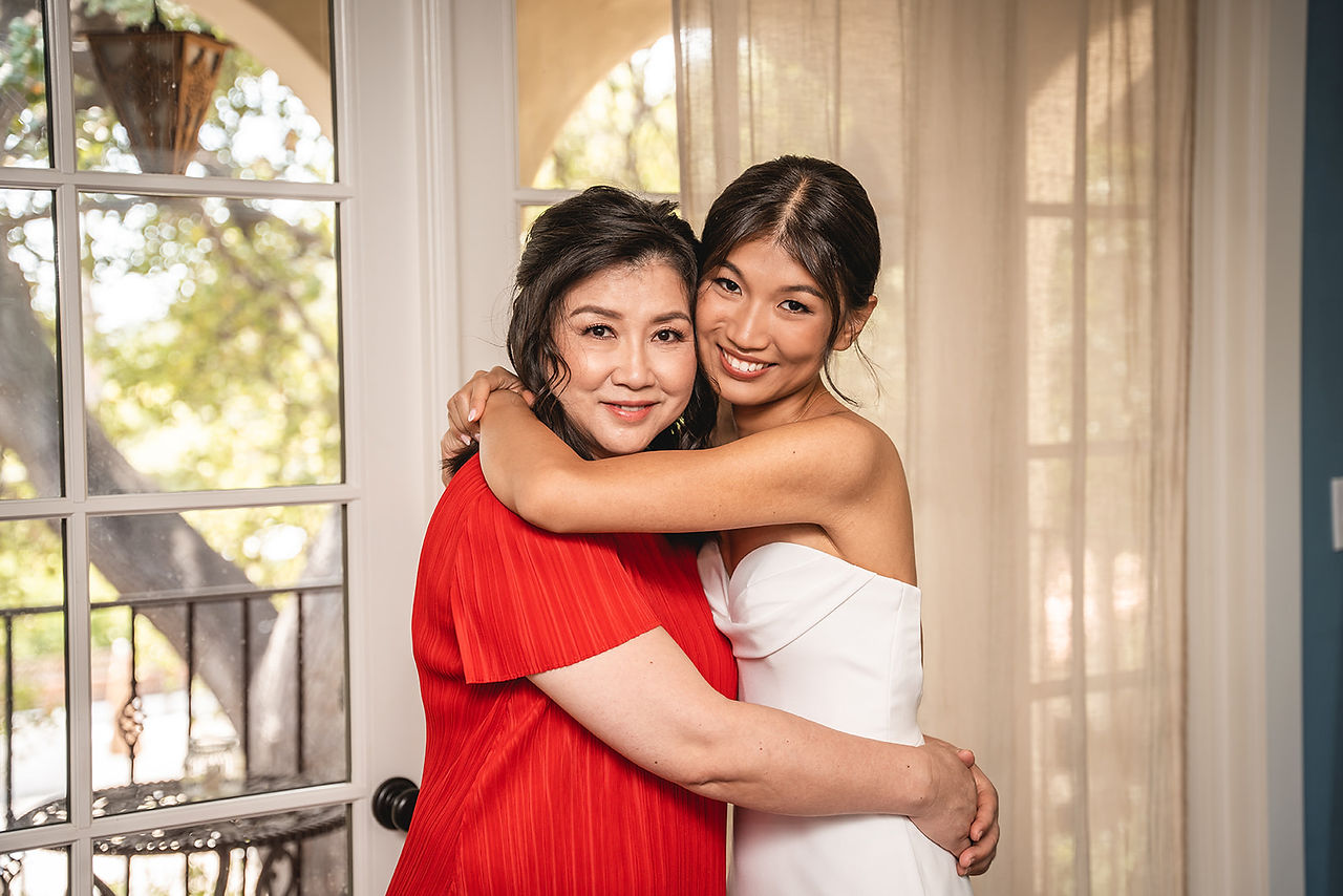 Bride and mother getting ready shot by Paper Birch Collective, California Wedding Photographer and Videographer Team in Orange County