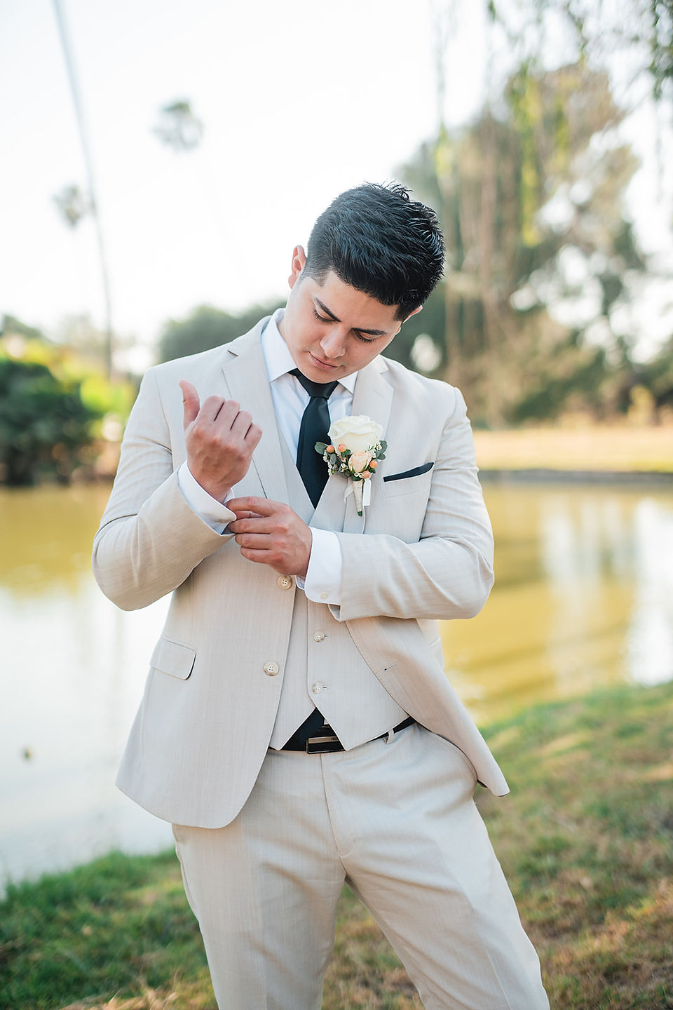 Groom solo photoshoot shot by Alvis Pham Photography, Orange County California Wedding Photographer, at Sierra La Verne by Wedgewood Weddings