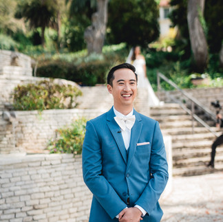 First look Portrait for Dream Wedding with an Ocean View in Palos Verdes Estates, California at La Venta Inn shot by Alvis Pham Photography, Orange County and Los Angeles Wedding Photographer