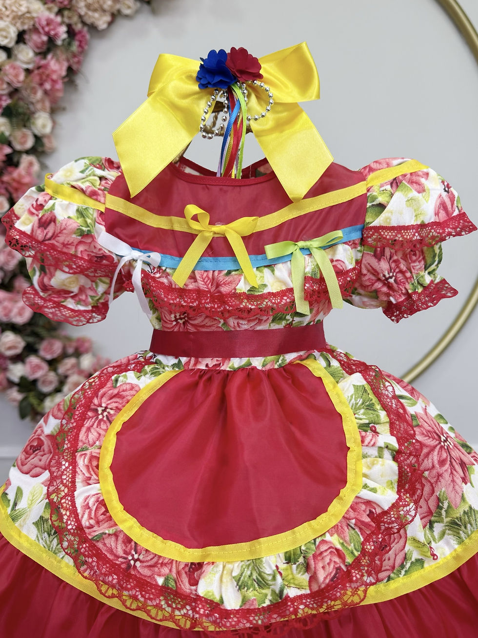 Miniatura: Vestido Junino Bebê Arraiá Festa Vermelho Colorido Florzinhas