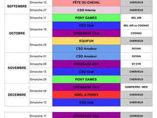 PLANNING DES EVENEMENTS 1ère PARTIE