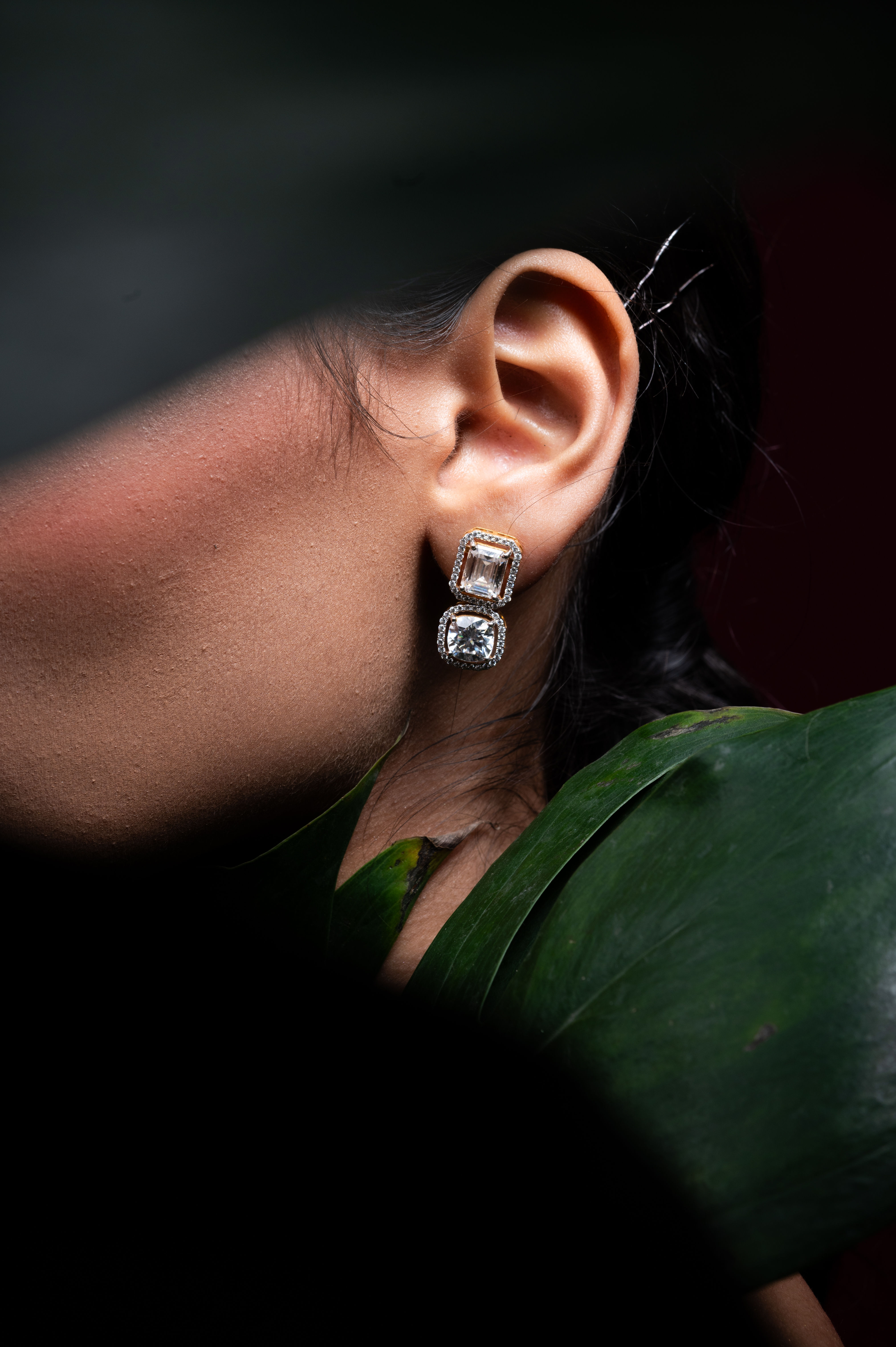 Square drop solitaire earrings