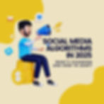 banner for the article that has a man sitting on money and amplifying social media reach with text on image saying Social Media Algorithms