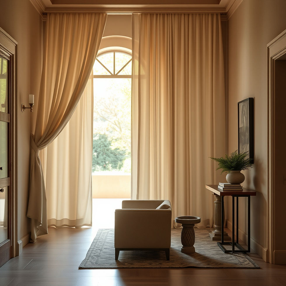A beautifully composed vignette with warm light, architectural lines, and a sense of arriv