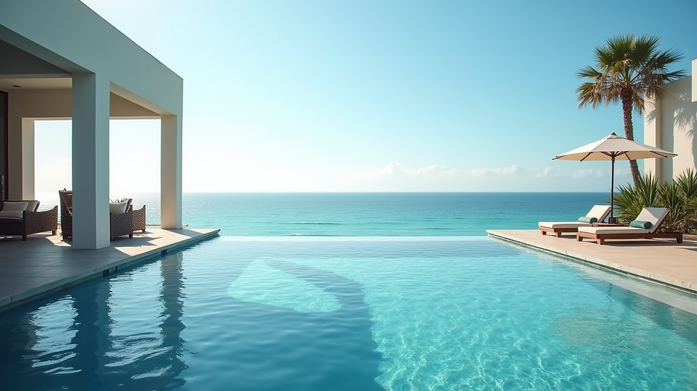 Eye-level view of a luxury resort pool overlooking the ocean