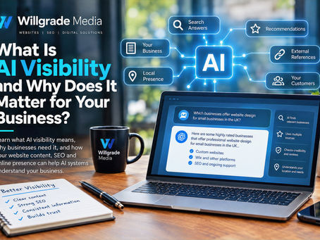 AI visibility for businesses, showing how a website, SEO, content and online presence help AI systems understand a business