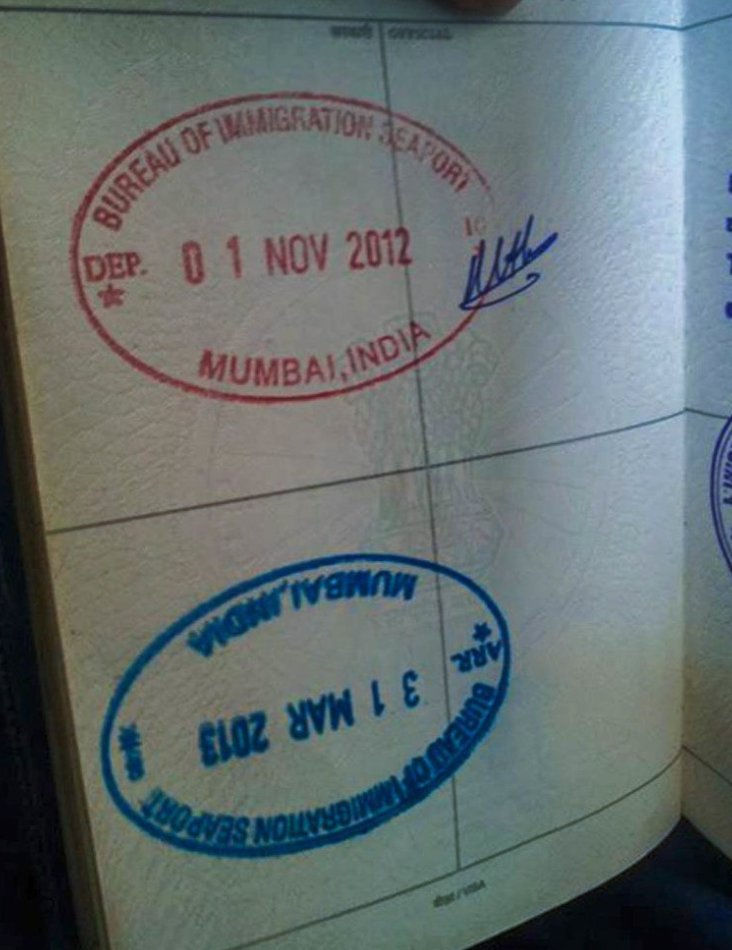 Abhilash Tomy's passport entries