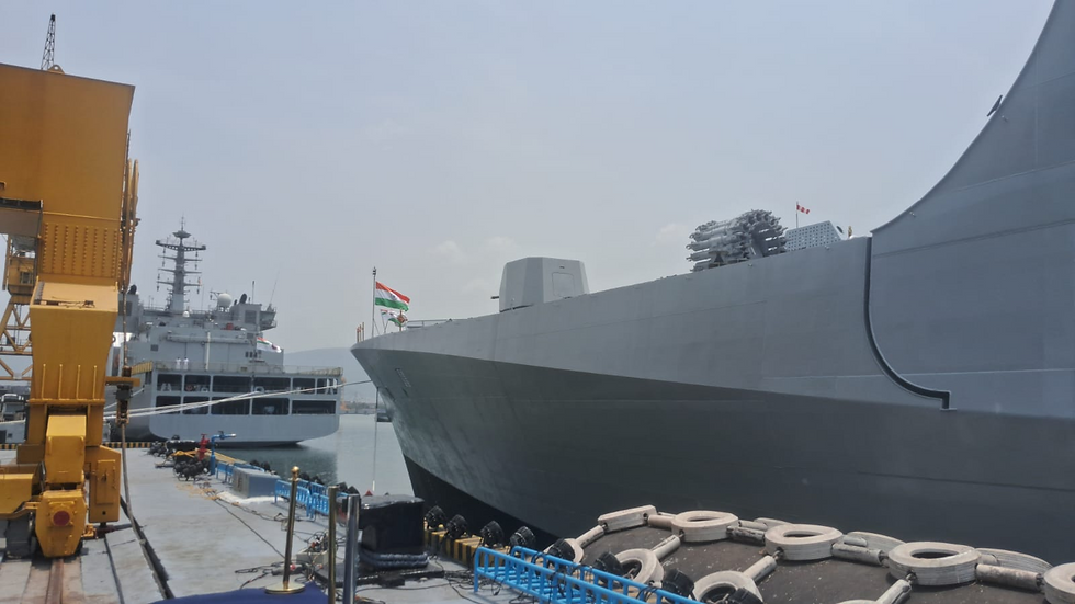A beautiful sight of the Indian Tricolor waving in the wind on INS Mahendragiri’s foremast. Credits: Author