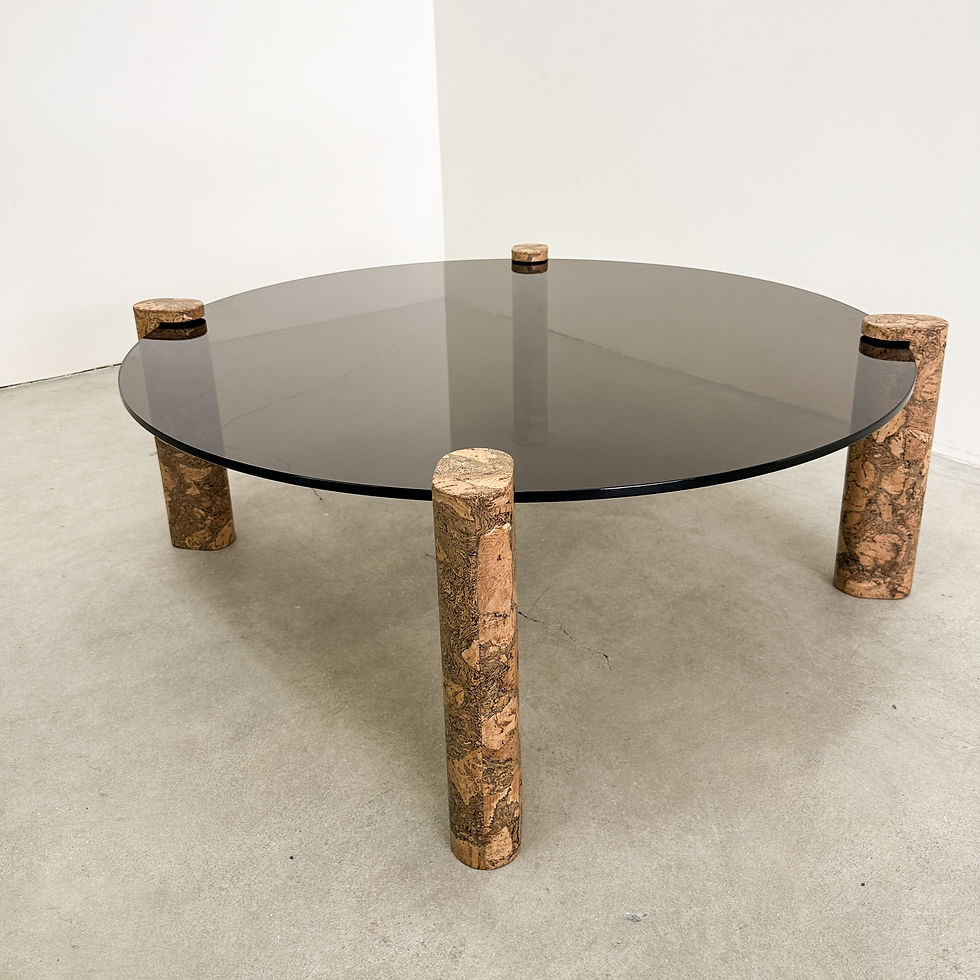 Thumbnail: Vintage 1970s Cork Round Coffee Table With Bronze Glass 