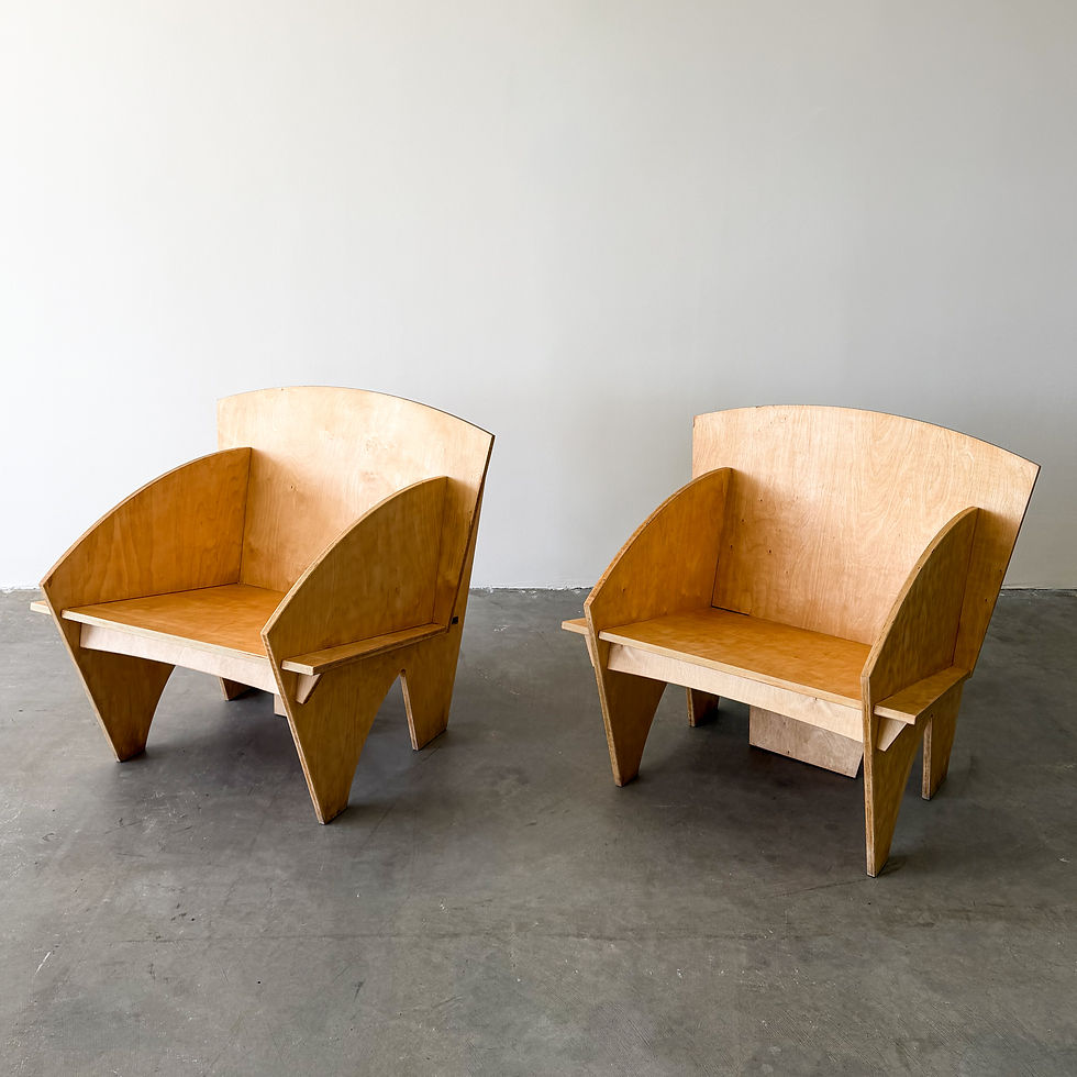 Thumbnail: Vintage 1980s Postmodern Pair of Plywood Puzzle Chair and Ottoman
