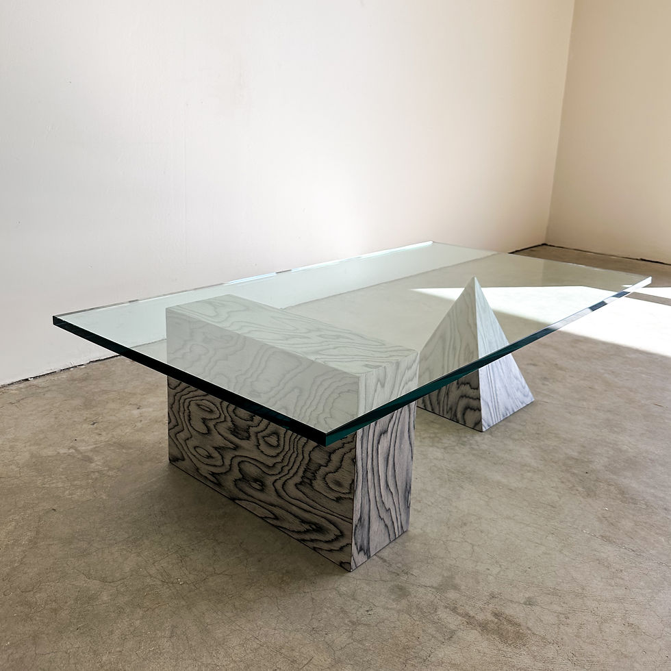 Thumbnail: Vintage Postmodern Geometric and Glass Coffee Table with Ettore Sottsass Veneer 