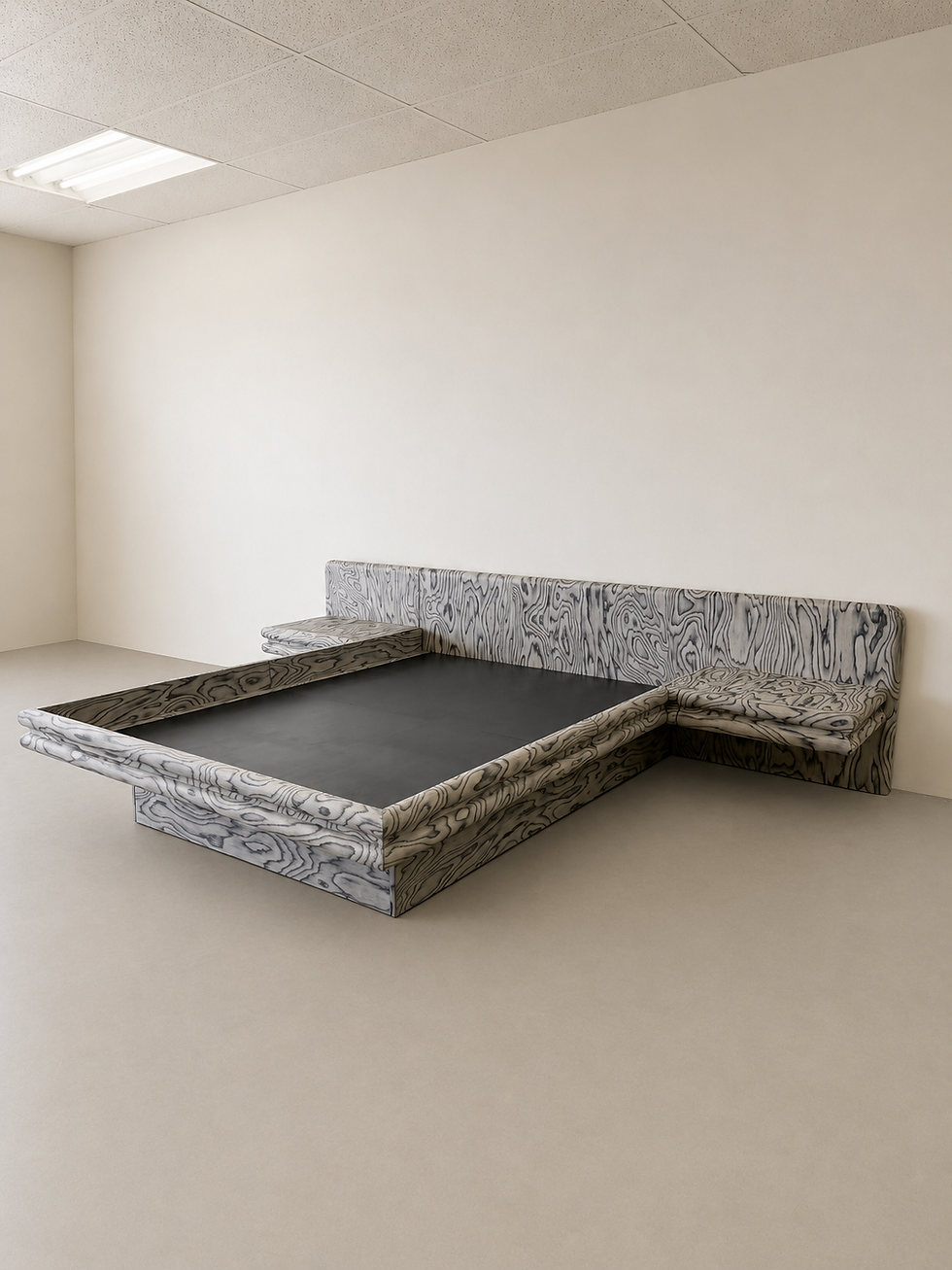 Thumbnail: Vintage 1980s Postmodern Queen Bed With Nightstands