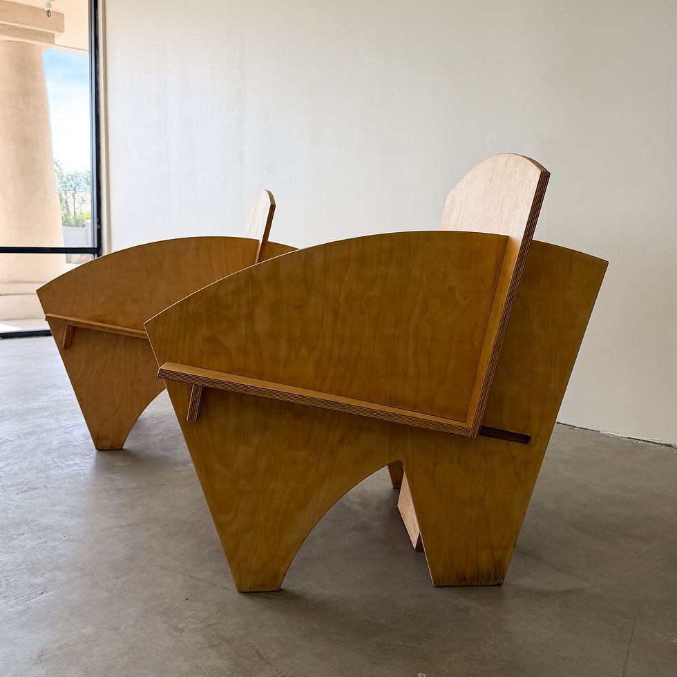 Thumbnail: Vintage 1980s Postmodern Pair of Plywood Puzzle Chair and Ottoman