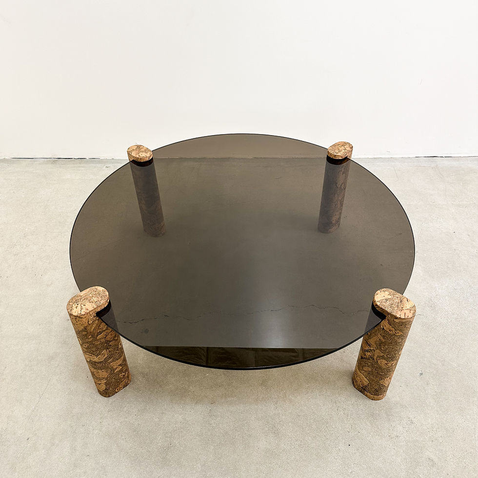 Thumbnail: Vintage 1970s Cork Round Coffee Table With Bronze Glass 