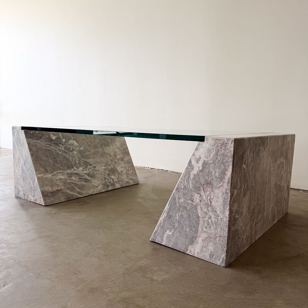 Thumbnail: Vintage Postmodern Marble Stone and Glass Coffee Table