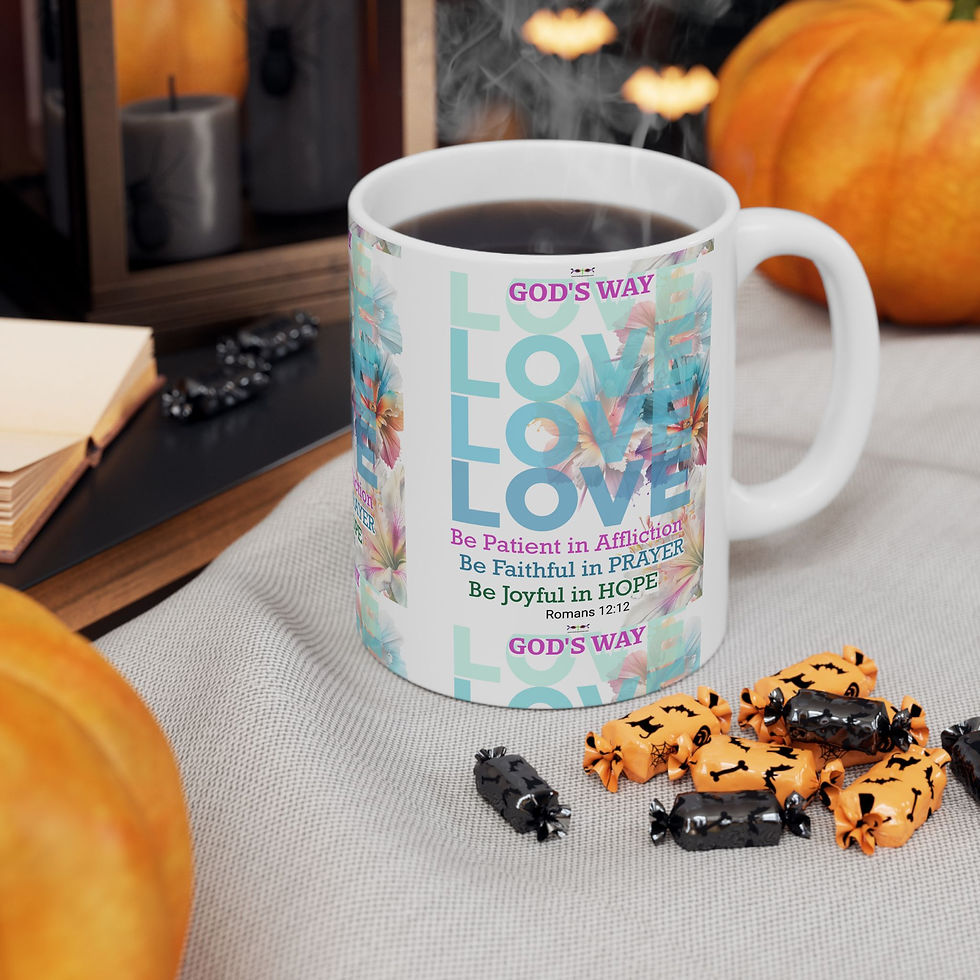 Thumbnail: LOVE God's Way Christian Coffee Mug  Floral Scripture Romans 12:12 (11oz, 15oz)