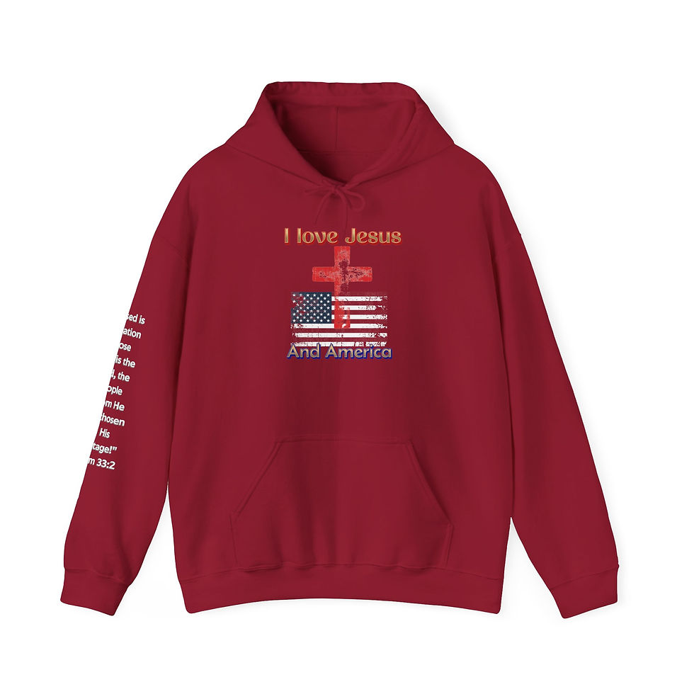 Thumbnail: I Love Jesus & America Hoodie Patriotic Christian Cross Sweatshirt  Psalm 33:2