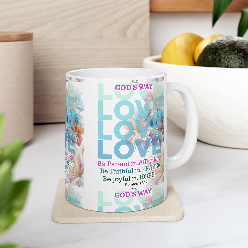 Thumbnail: LOVE God's Way Christian Coffee Mug  Floral Scripture Romans 12:12 (11oz, 15oz)