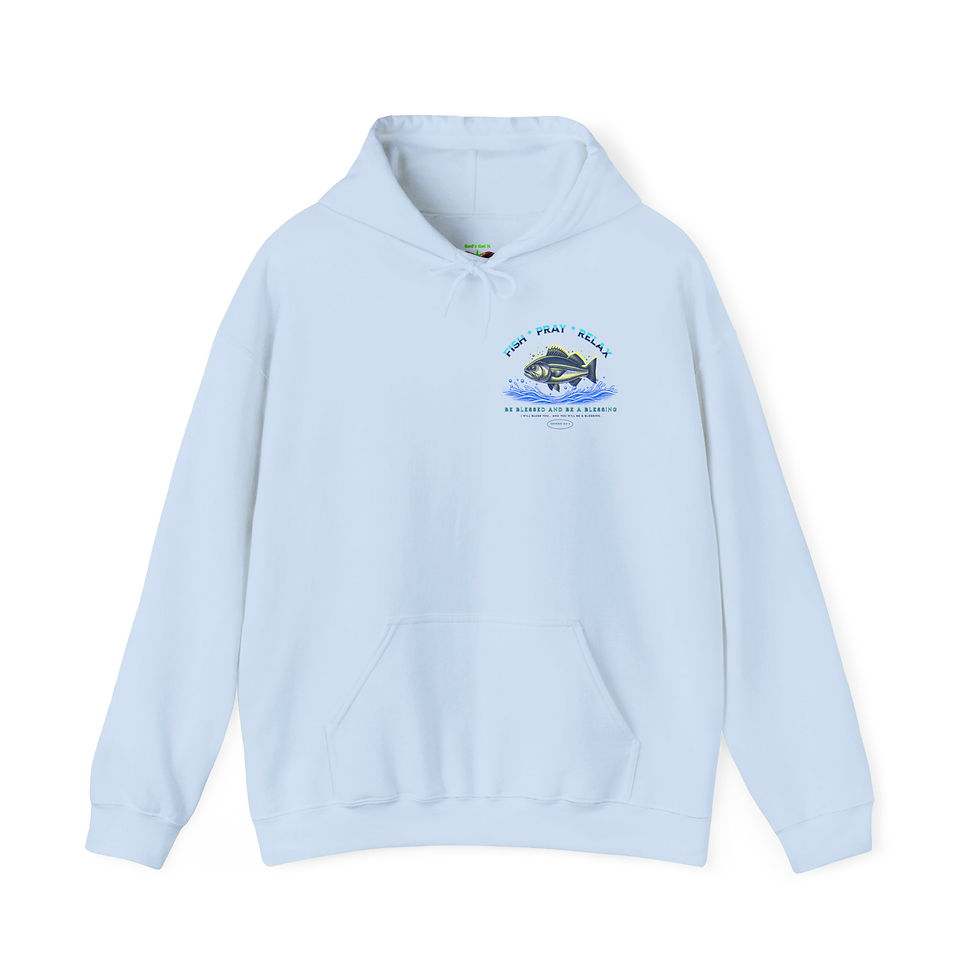 Thumbnail: FISH PRAY RELAX Heavy Blend Hooded Sweatshirt w/ Christian Bible Scripture Verse