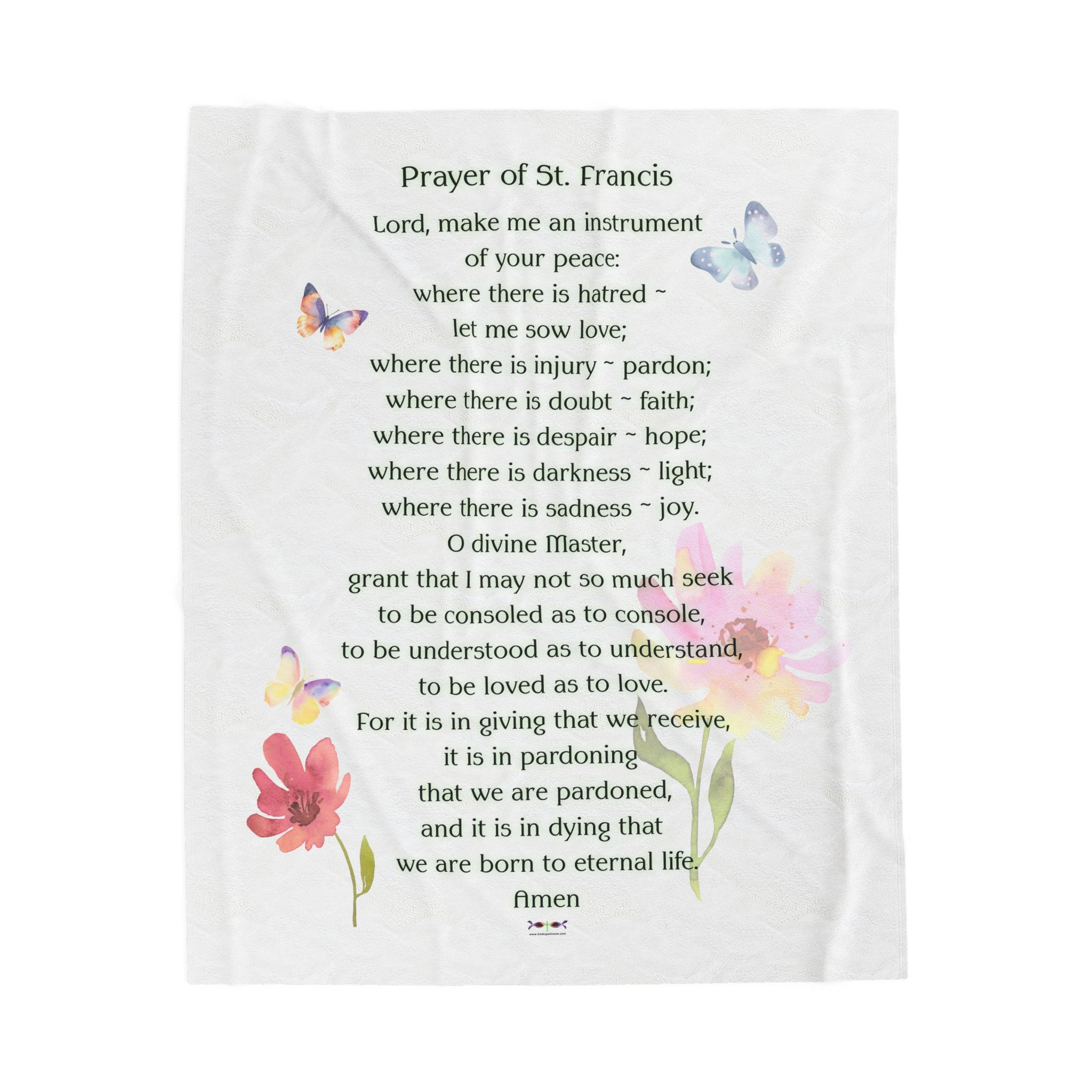 Prayer of St. Francis Velveteen Plush Blanket – Inspirational Floral Keepsake