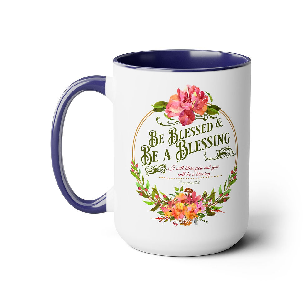 Thumbnail: Women's Lady's Mother's Mom's Be Blessed Scripture Two-Tone Coffee Mug, 15oz