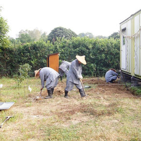 佛元2564年11月27日比丘僧團進行空心磚擺放的基礎挖掘