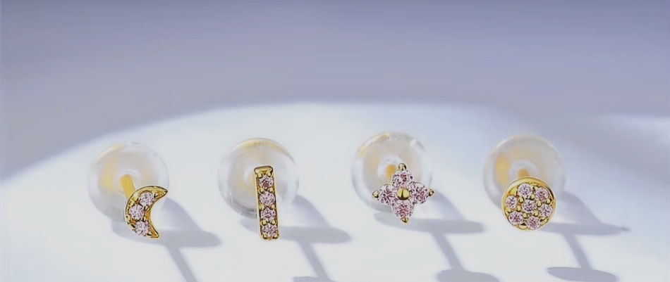Thumbnail: 14K Gold Plated Tiny Moon Ear Stud Earrings 4 in 1 Set