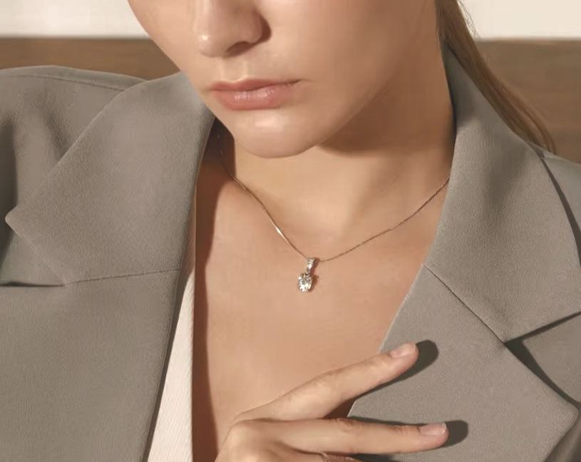 Thumbnail: Solitaire Brilliance Moissanite Necklace with GRA certificate