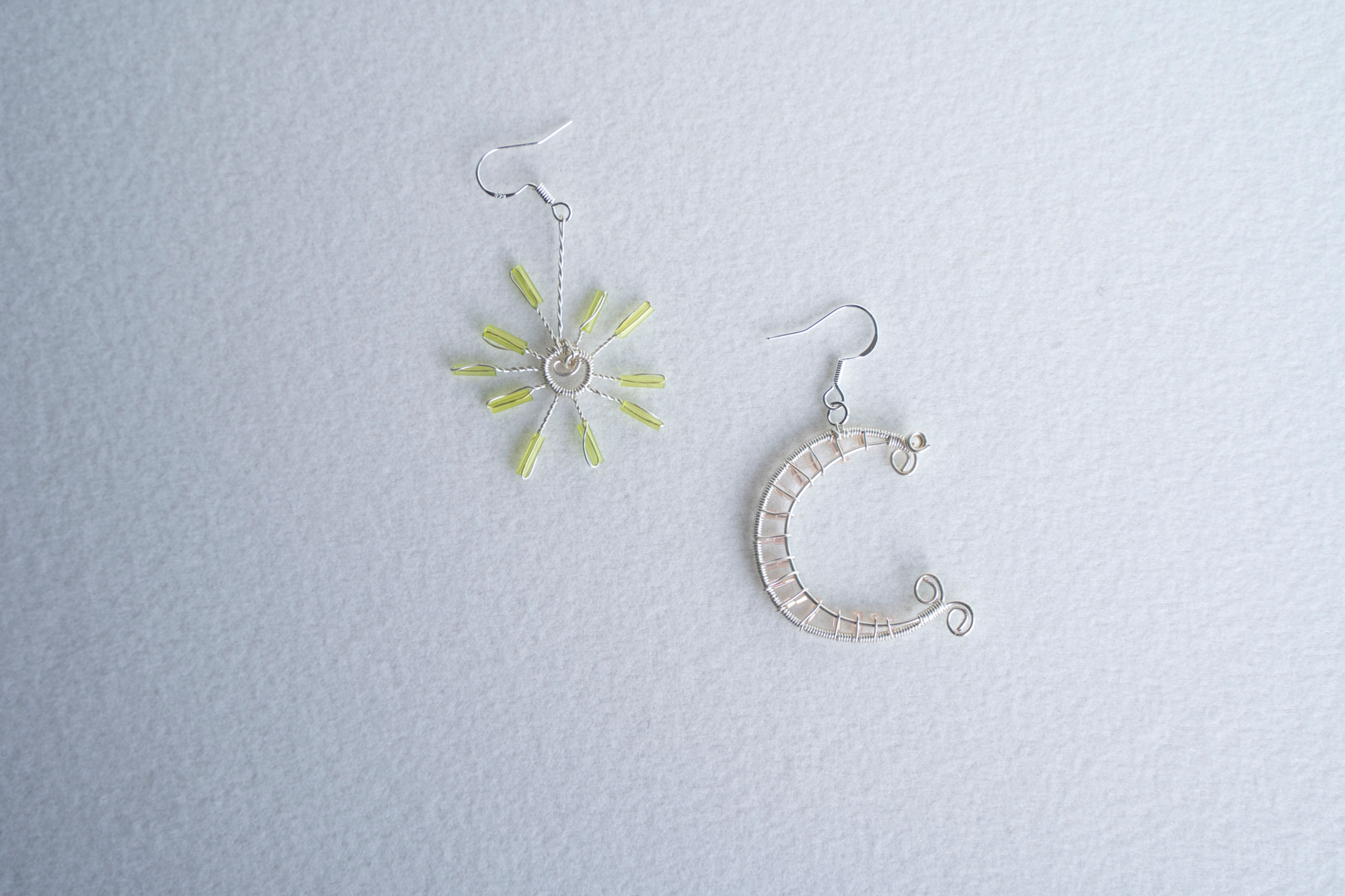 Sun&Moon Earrings with Crystal Tube Beads