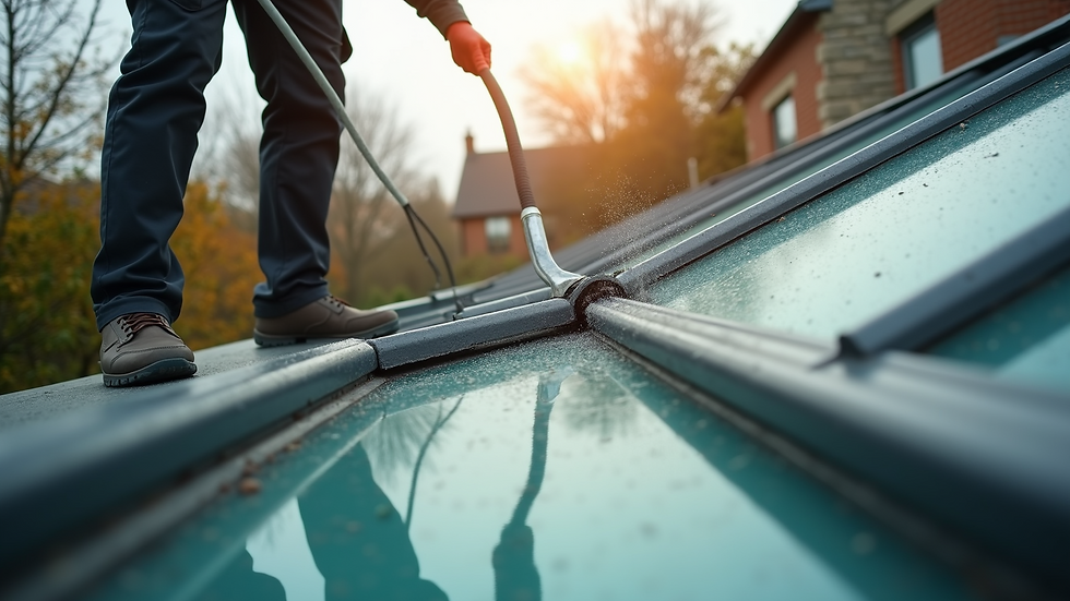 High angle view of a professional cleaning a conservatory roof