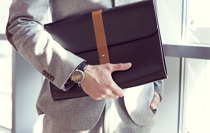 Businessman holding briefcase, close up