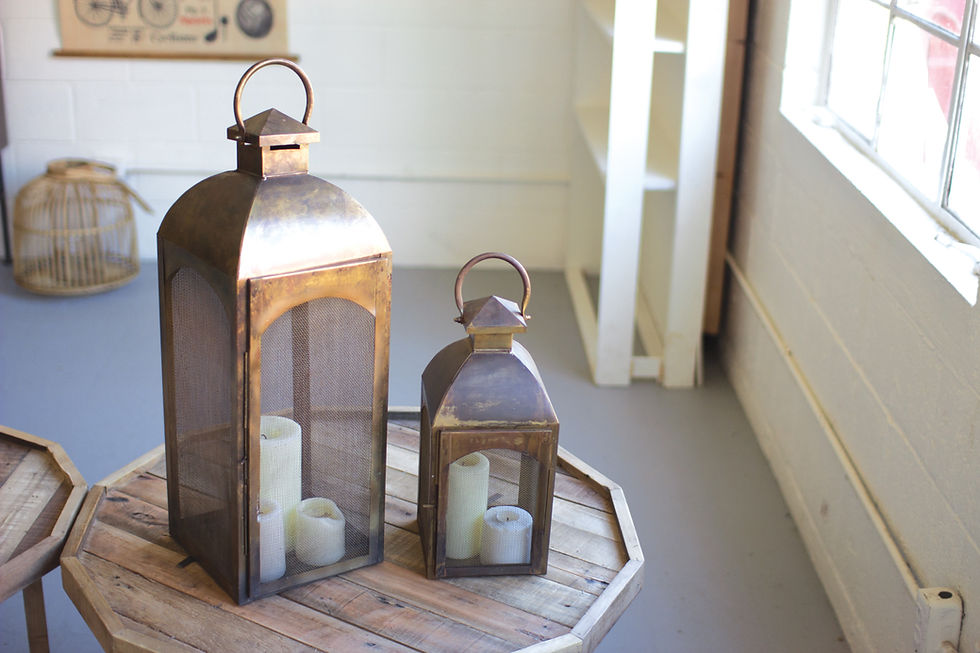 Thumbnail: Vintage Style Antiqued Bronze Lanterns - Set of Two