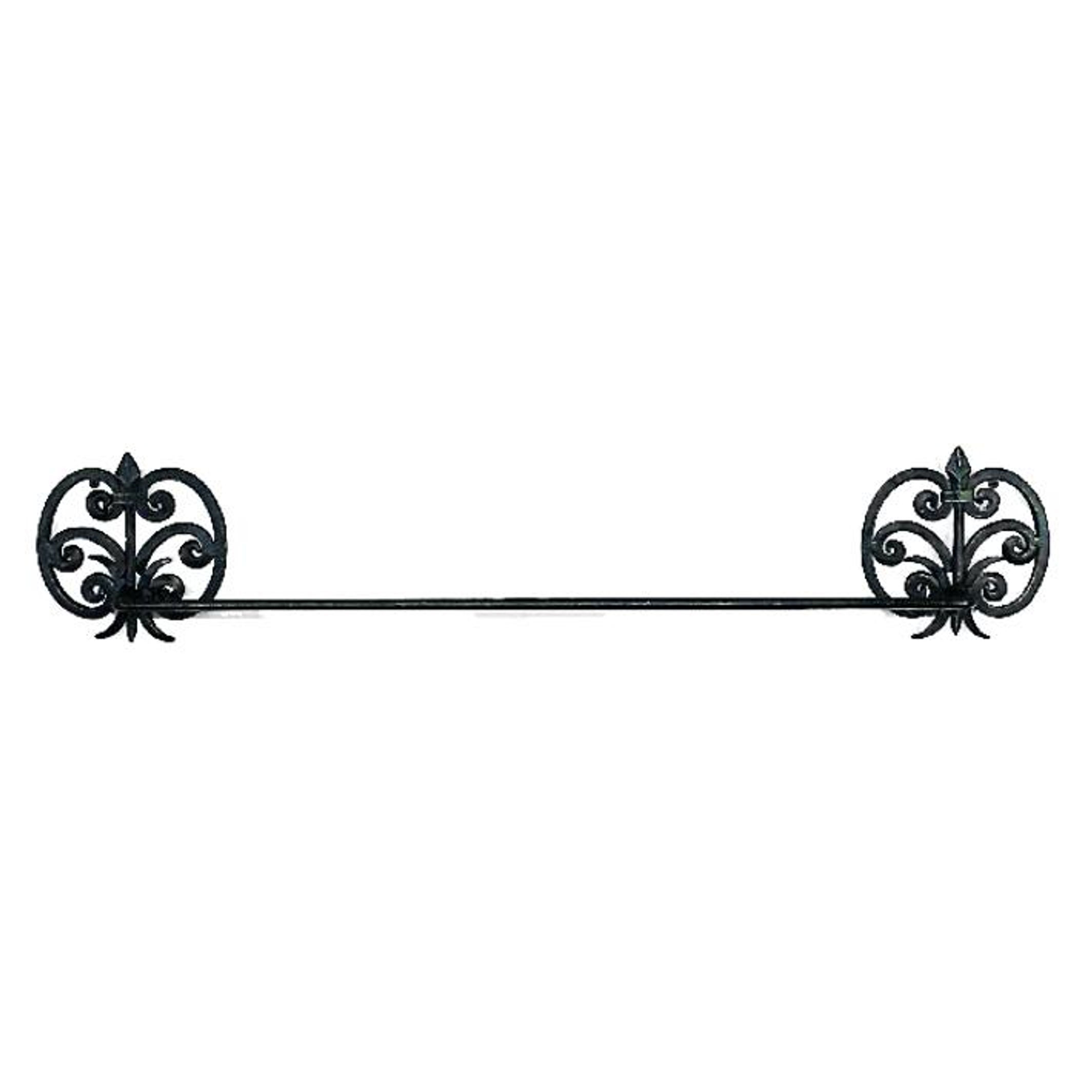 Wrought Iron Fleur de Lis Towel Bar Wall Mounted Bathroom Scroll Open Classic