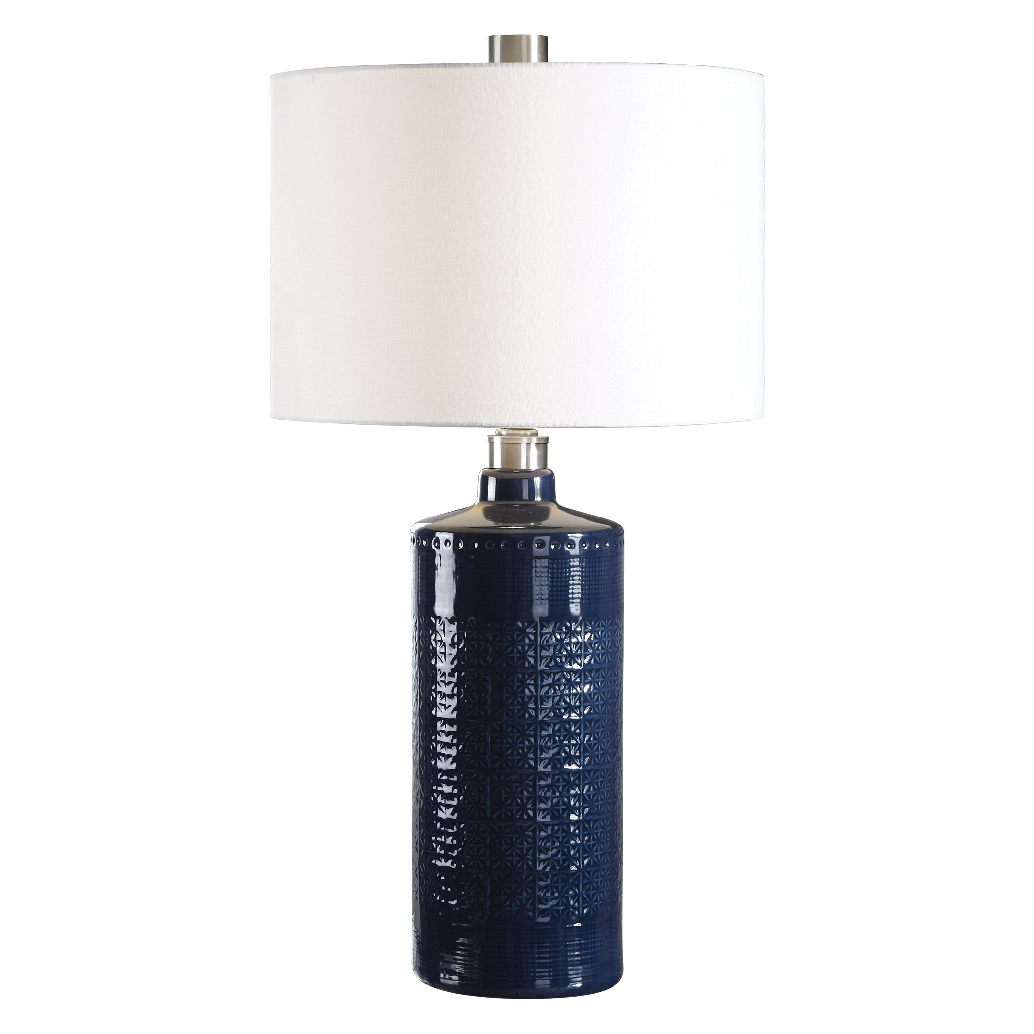 Embossed Pattern Indigo Dark Blue Table Lamp
