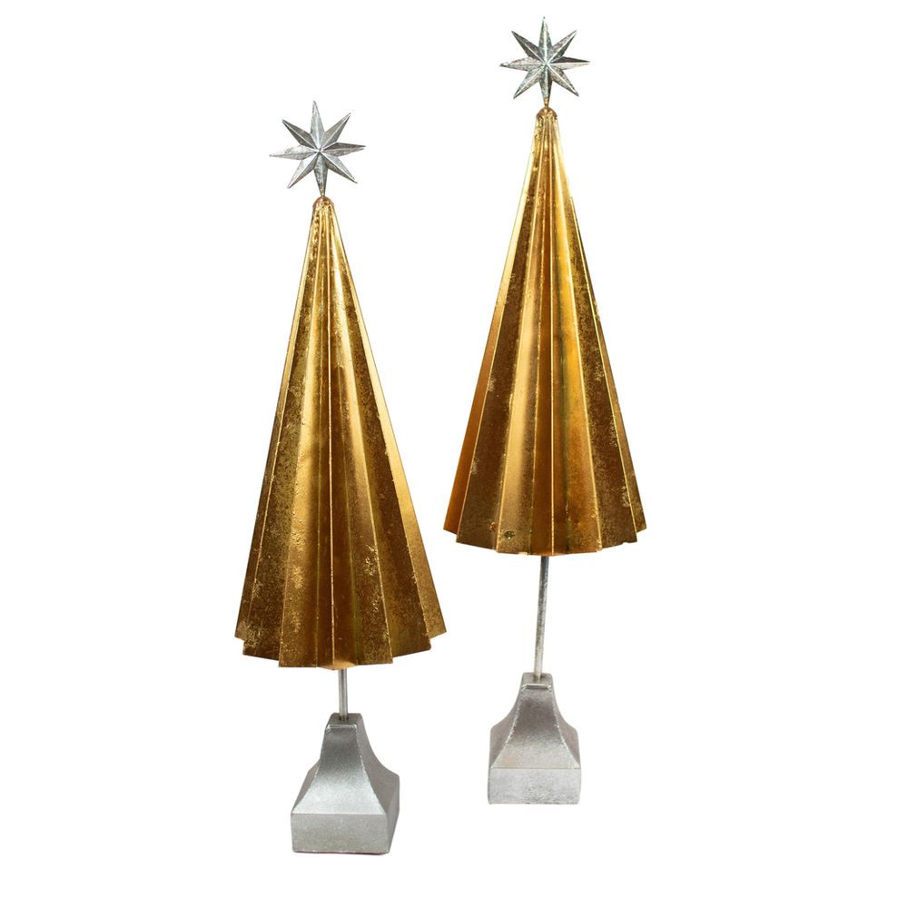 Gold Folded Metal Tree with Silver Star - Set of Two