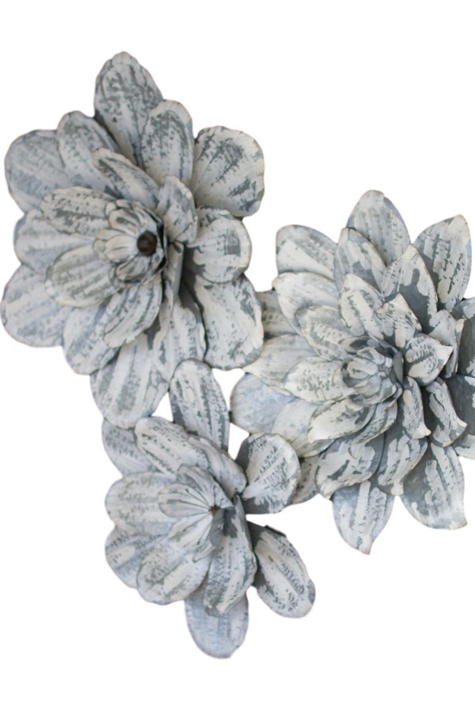 White Washed Metal Wall Flowers - Set of Three