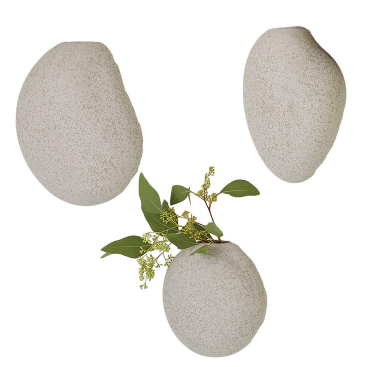 Three "River Rock" Wall Vases - Gray