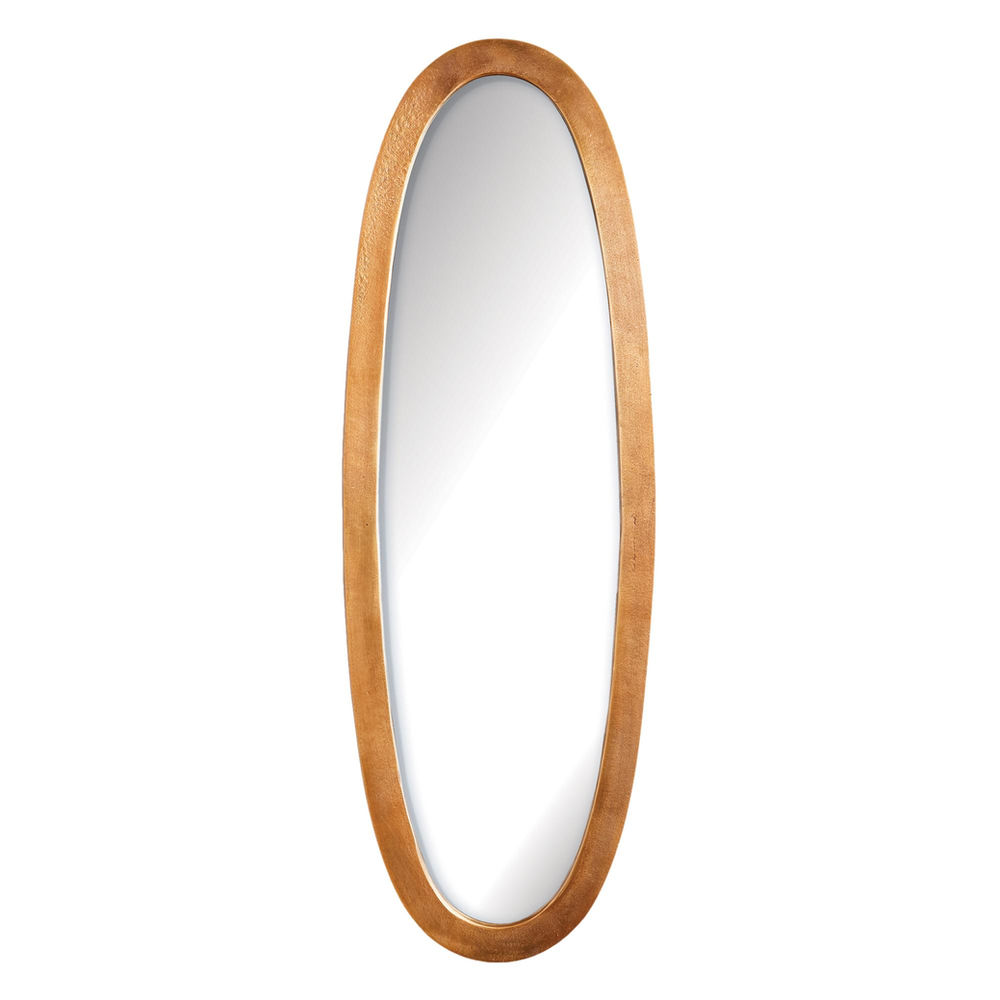 Tall Oval Hammered Brass Metal Wall Mirror