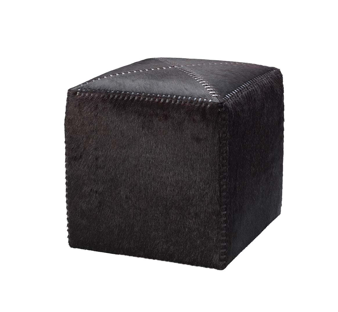 Classic Black Hair on Hide Cube Ottoman