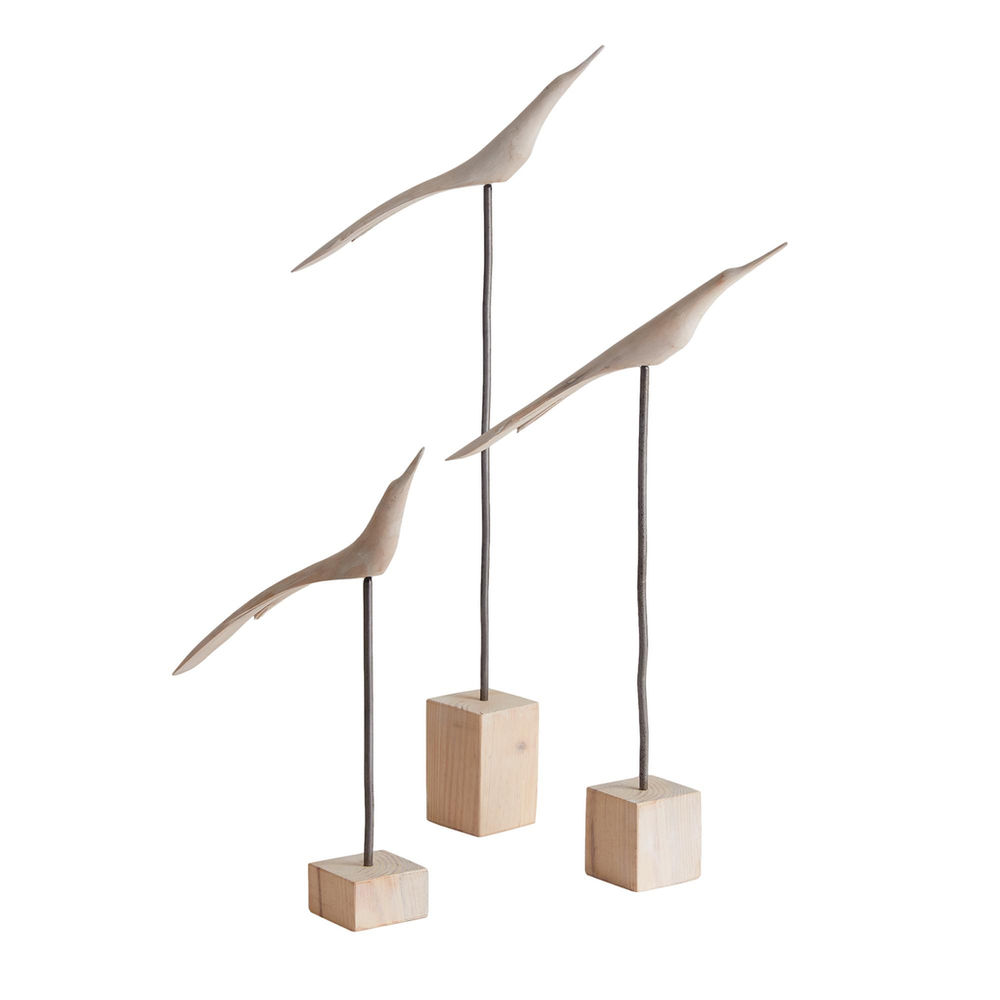 Three Shorebird Sculptures - Whitewashed